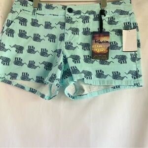 BeBop Aqua Blue Lucky Elephant Print Women's Shorts